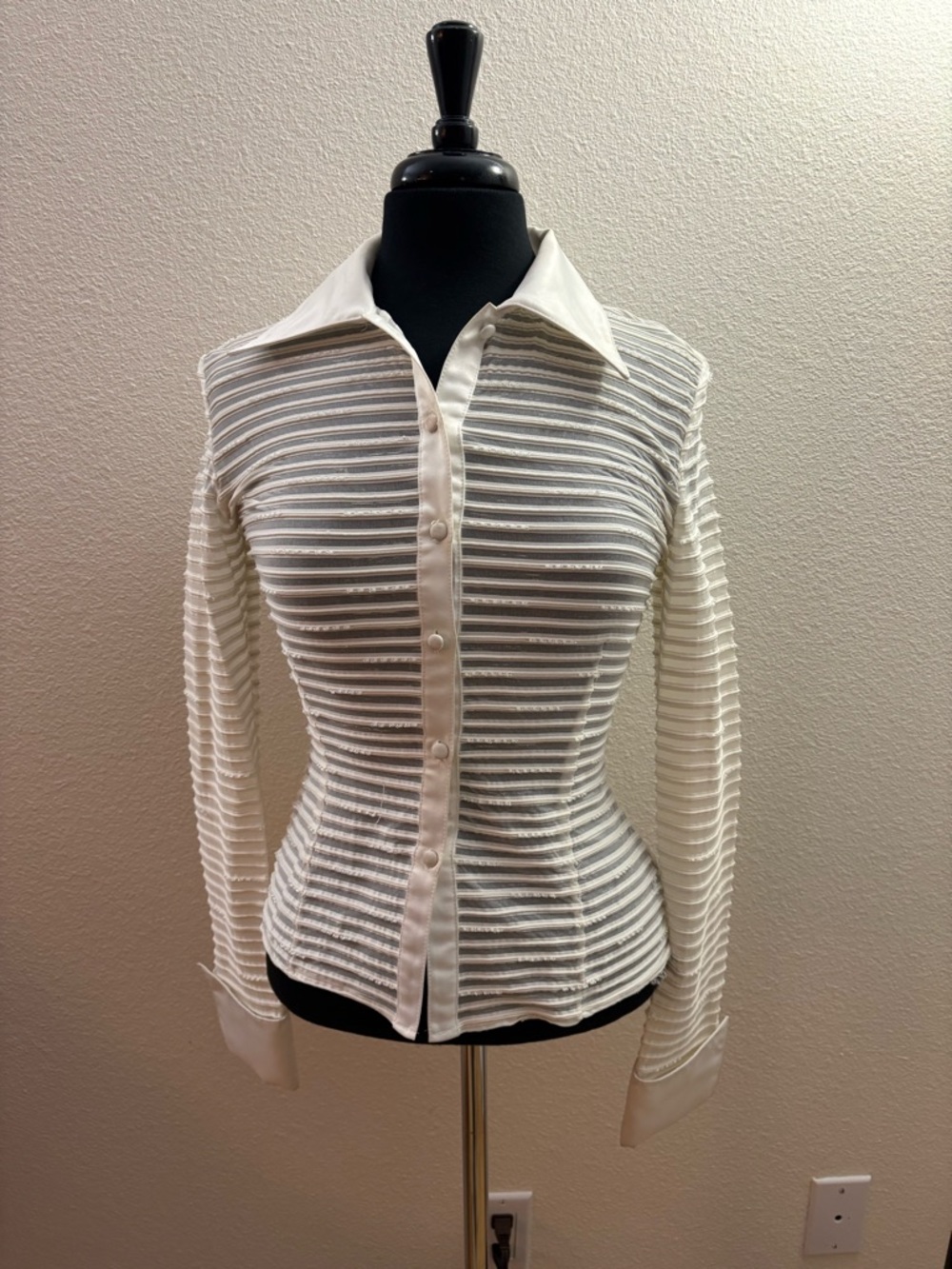 Recollections Ivory Sheer Striped Button-Down Shirt